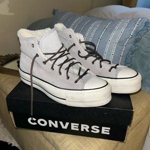 Sherpa Grey Platform Converse(high tops)